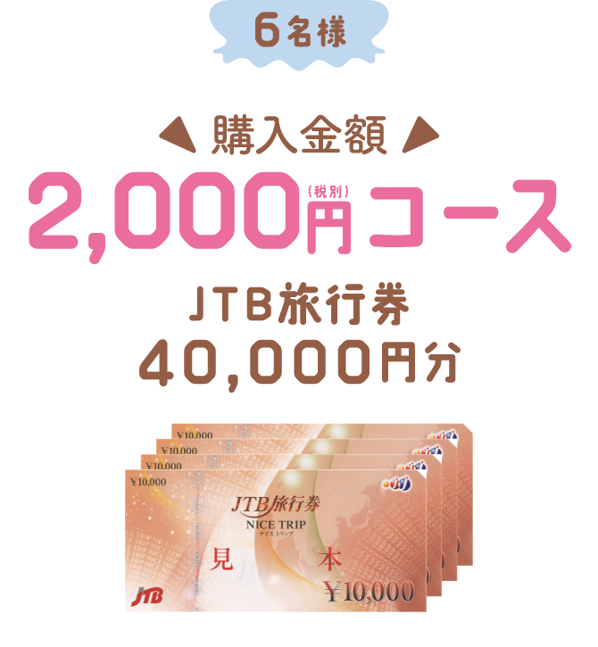 6名様 購入金額2,000円コース JTB旅行券40,000円分